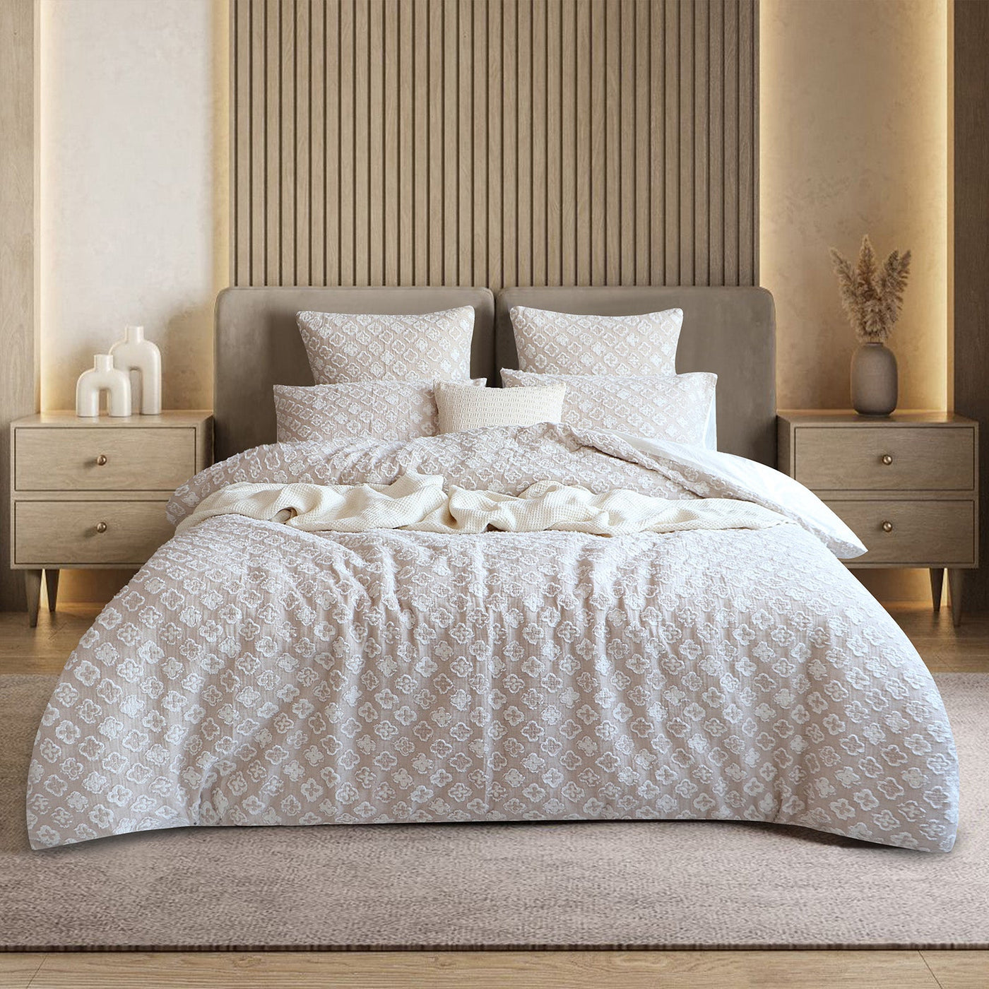 Amara Quilt Cover Set Jacquard Yarn Dye Nude