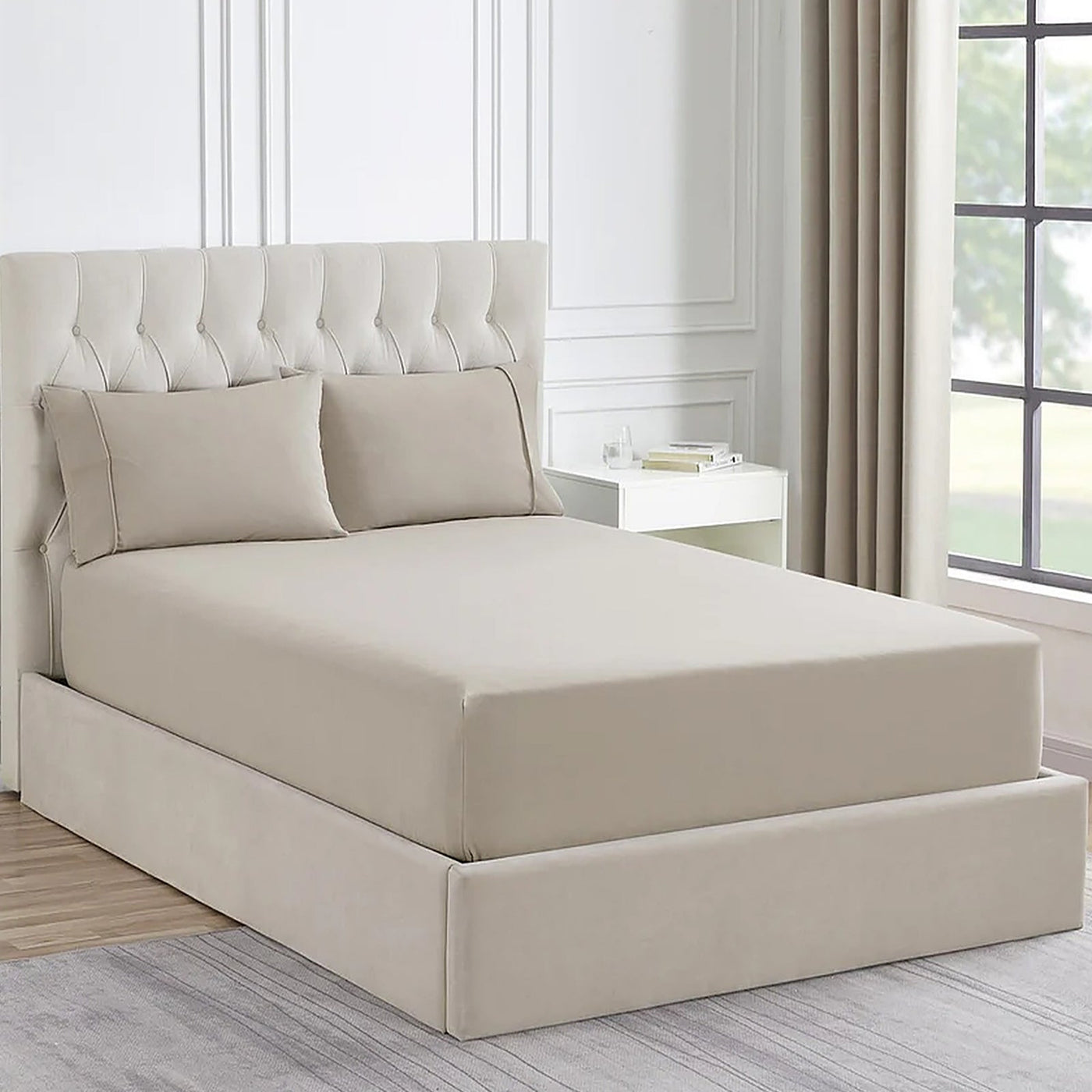 1500 Thread Count Cotton Blend Fitted Sheet & Pillowcase Set Sand - No Flat Sheet