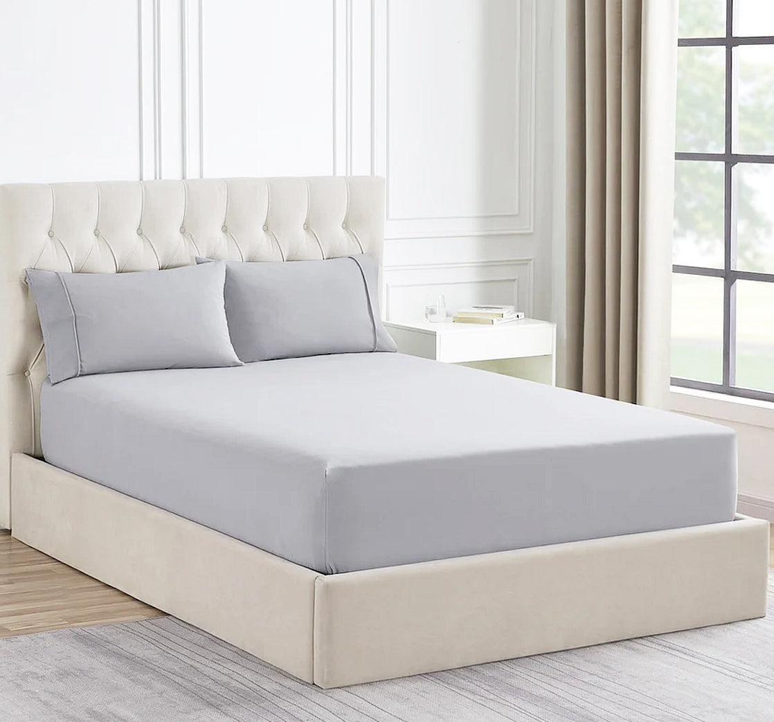 1500 Thread Count Fitted Sheet & Pillowcase Set Silver - No Flat Sheet