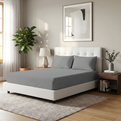 Organic Cotton Fitted & Pillow case Set Steel Grey - No Flat Sheet