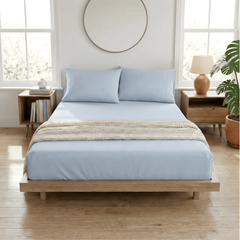 Organic Cotton Fitted & Pillow case Set Baby Blue - No Flat Sheet