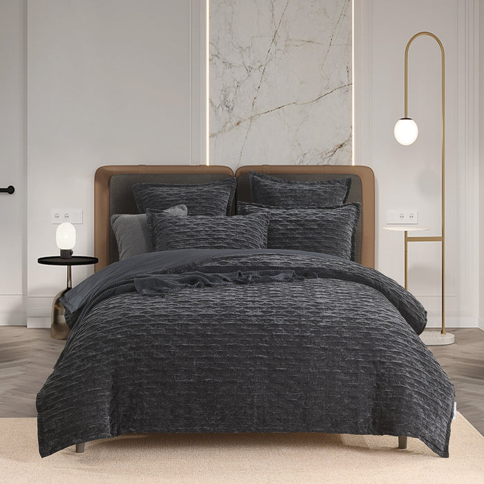 Charlotte Quilt Cover Set Jacquard Onyx