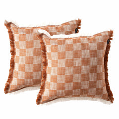 Noah Checkered Cushion Twin Pack 50 x 50 Cms Terracotta