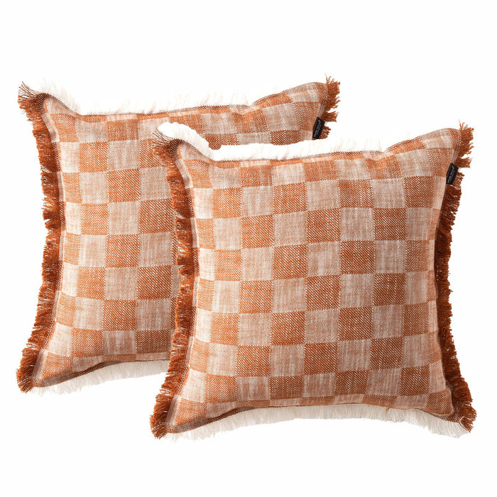 Noah Checkered Cushion Twin Pack 50 x 50 Cms Terracotta