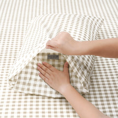 Bran Gingham Cotton Printed Sheet Set
