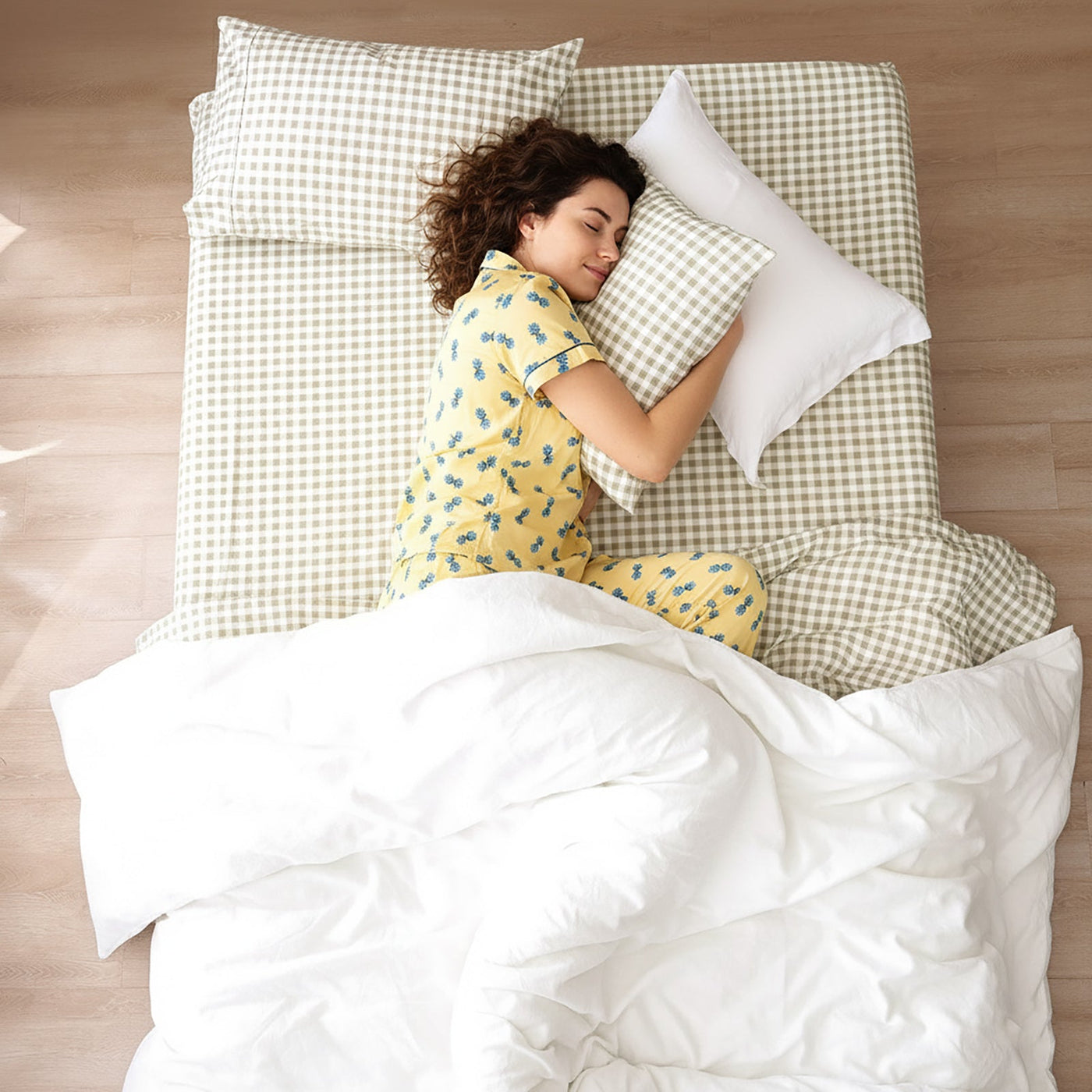 Bran Gingham Cotton Printed Sheet Set