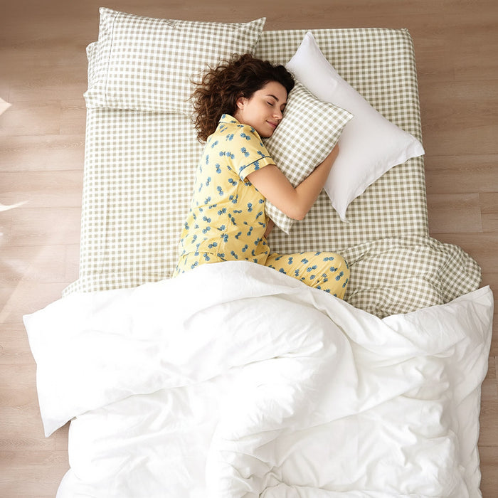Bran Gingham Cotton Printed Sheet Set