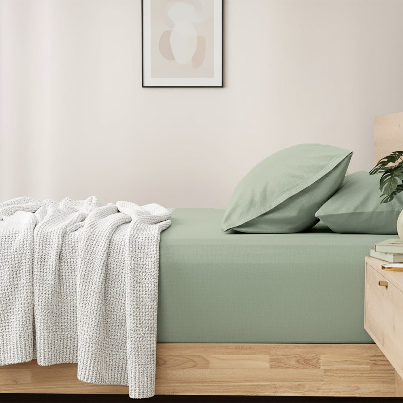 Egyptian Cotton Fitted & Pillow Case Set Basil - No Flat Sheet