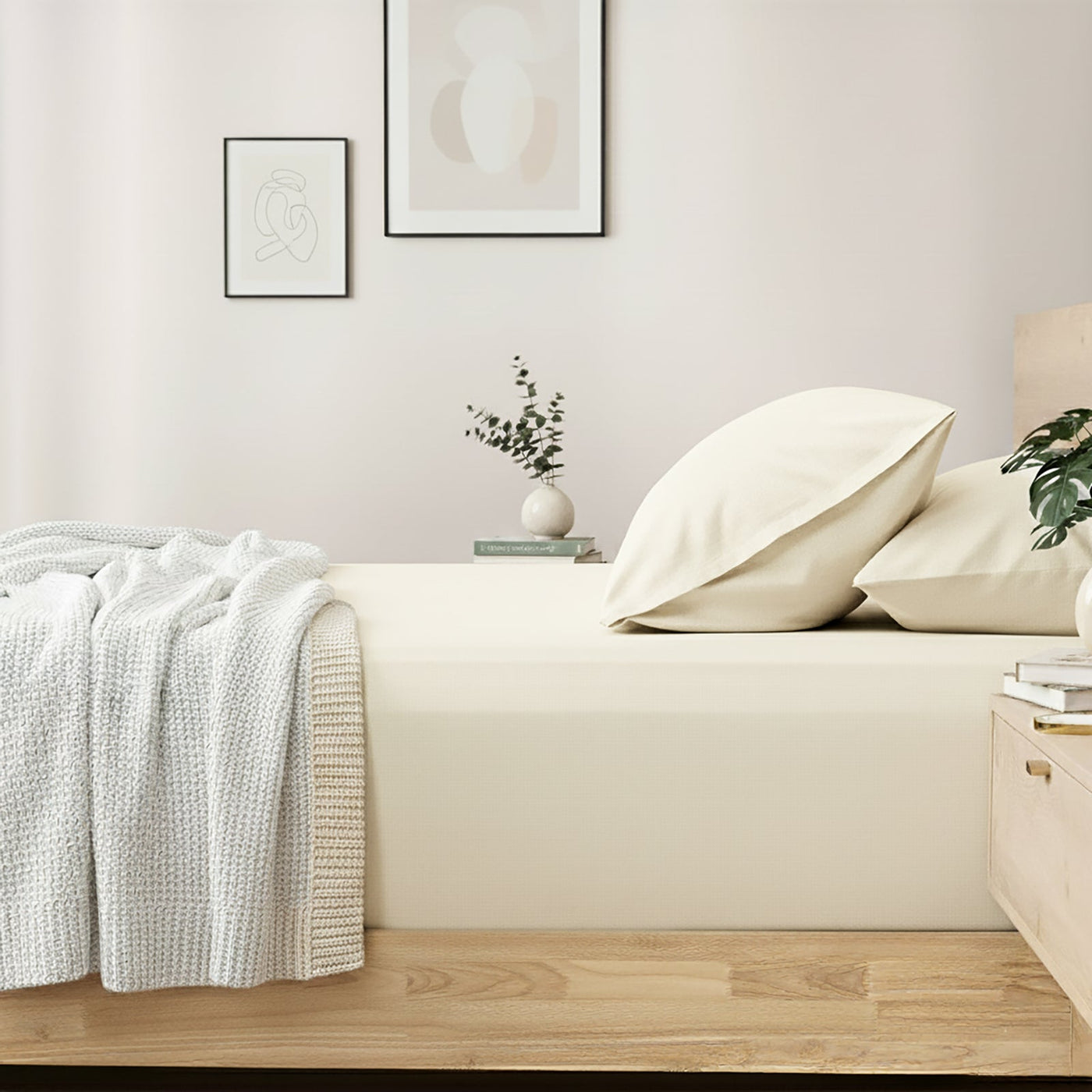 Egyptian Cotton Fitted & Pillow Case Set Vanilla - No Flat Sheet