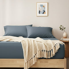 Egyptian Cotton Fitted & Pillow Case Set Steel Blue - No Flat Sheet