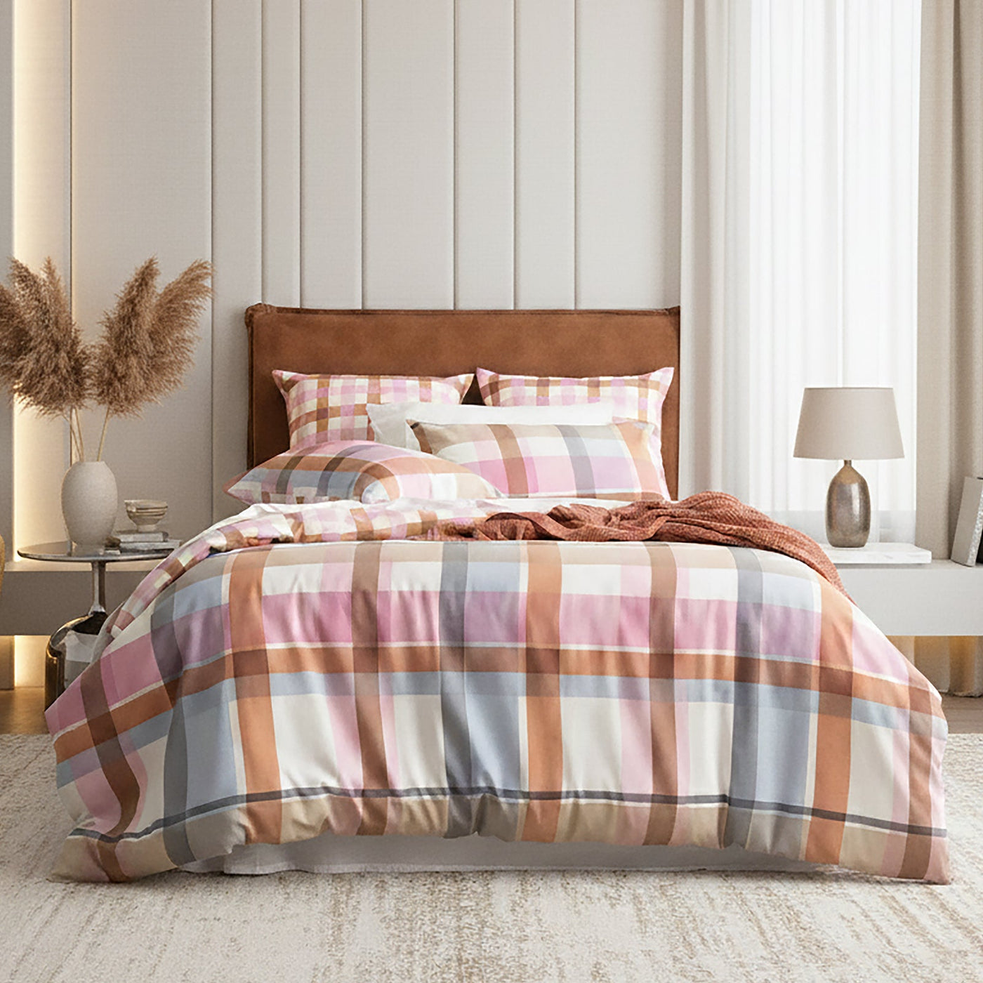 Miranda Check Textured Cotton Slub Reversible Quilt Cover Set