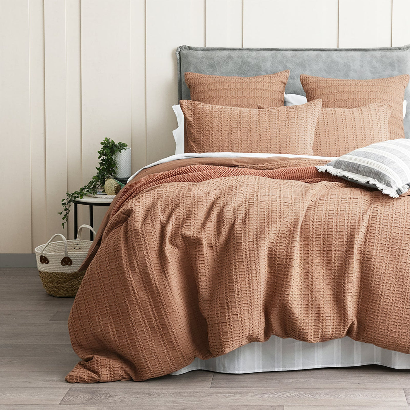 Celeste Cotton Waffle Quilt Cover Set Rust