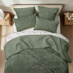 Archie Cross Stitch Velvet Coverlet Set Military