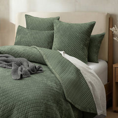 Archie Cross Stitch Velvet Coverlet Set Military