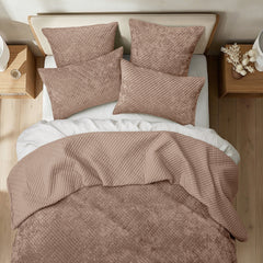 Archie Cross Stitch Velvet Coverlet Set Wood