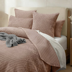 Archie Cross Stitch Velvet Coverlet Set Wood