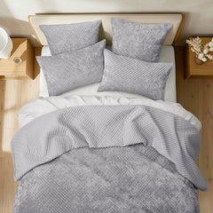 Archie Cross Stitch Velvet Coverlet Set Silver Line