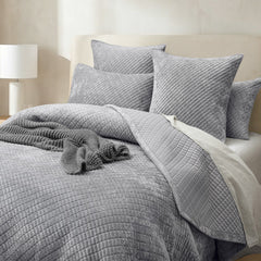 Archie Cross Stitch Velvet Coverlet Set Silver Line