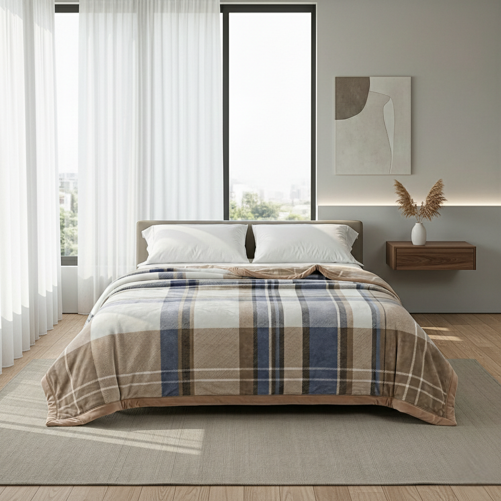 Mink Blanket Printed Heavy weight Queen/King Grid
