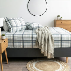 Kids Flannelette Egyptian Cotton Fitted & Pillowcase Set Heather Plaid