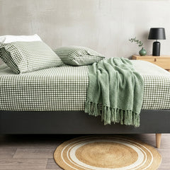 Flannelette Egyptian Cotton Fitted & Pillowcase Set Gingham - No Flat Sheet