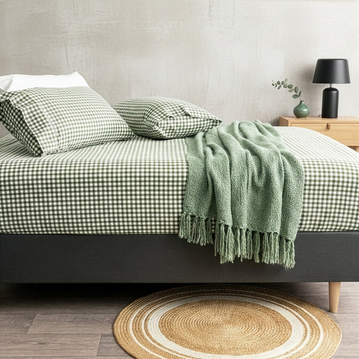 Flannelette Egyptian Cotton Fitted & Pillowcase Set Gingham - No Flat Sheet