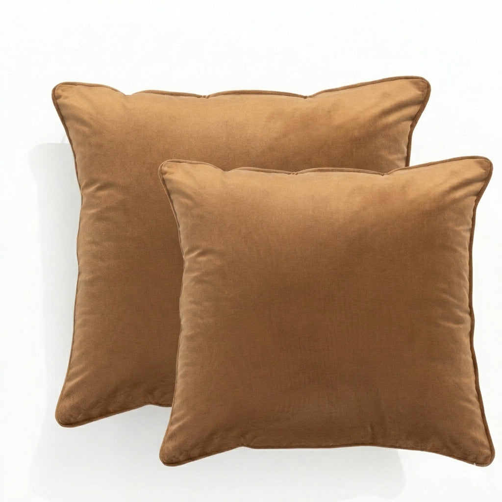 Icon Velvet Cushion Twin Pack Mustard Tan 50 x 50 cms