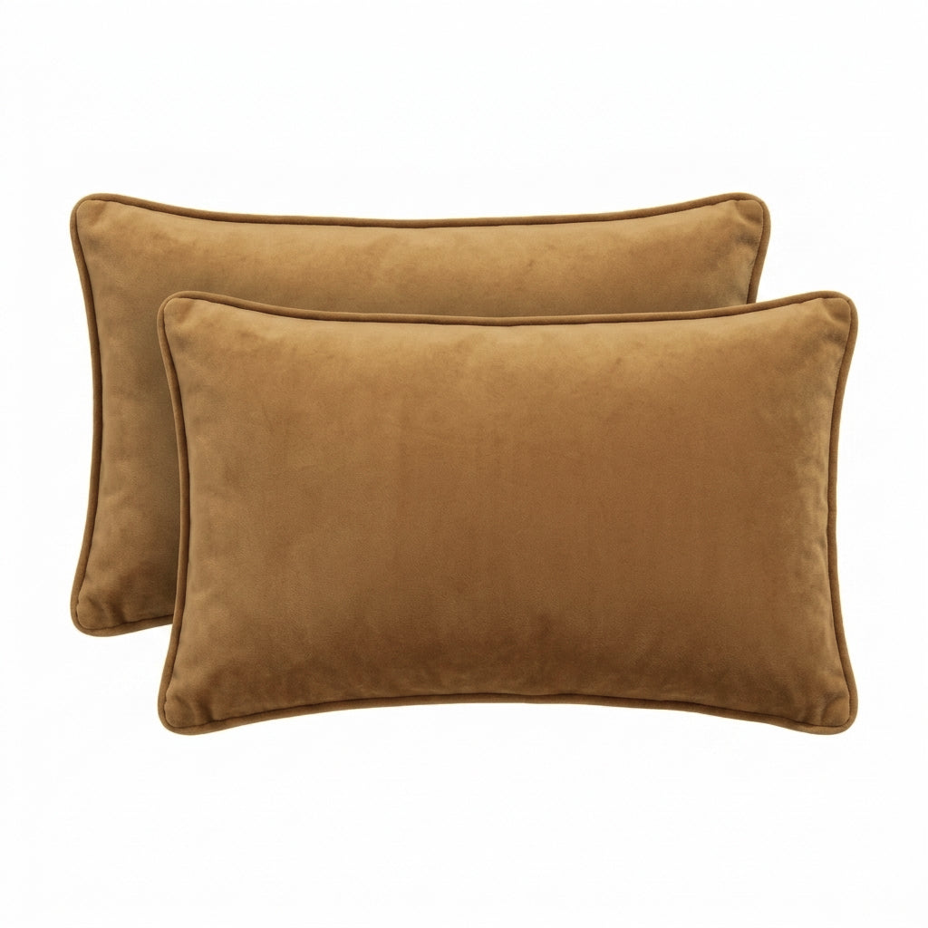 Icon Velvet Cushion Twin Pack Mustard Tan 30 x 50 cms
