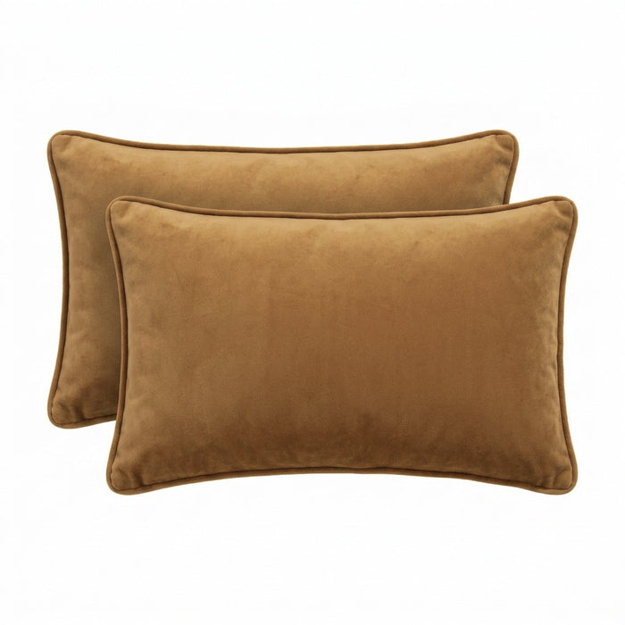 Icon Velvet Cushion Twin Pack Mustard Tan 30 x 50 cms
