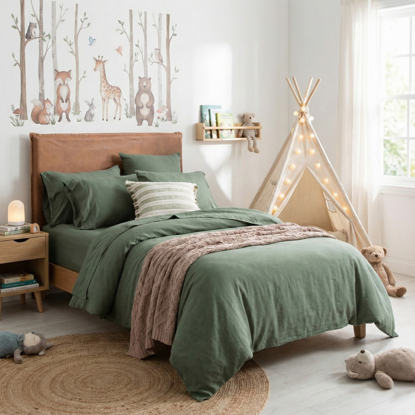 Kids Jersey Quilt Cover Set Olive