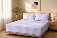 Lilac Stripe Pure Cotton Fitted Sheet Combo