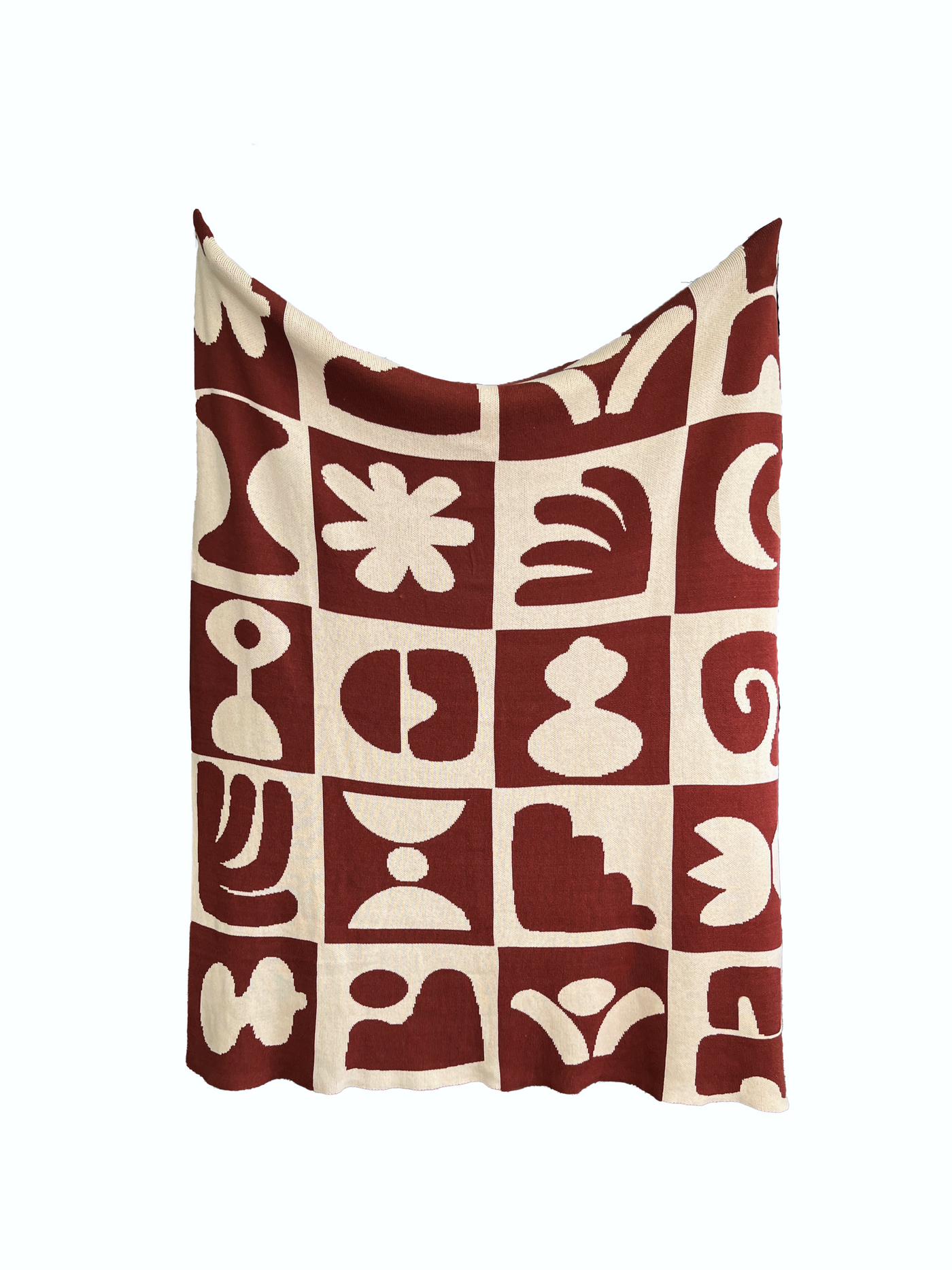 Abstract Knitted Throw 130 x 170 cm Brick & Cream