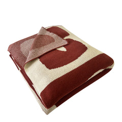 Abstract Knitted Throw 130 x 170 cm Brick & Cream