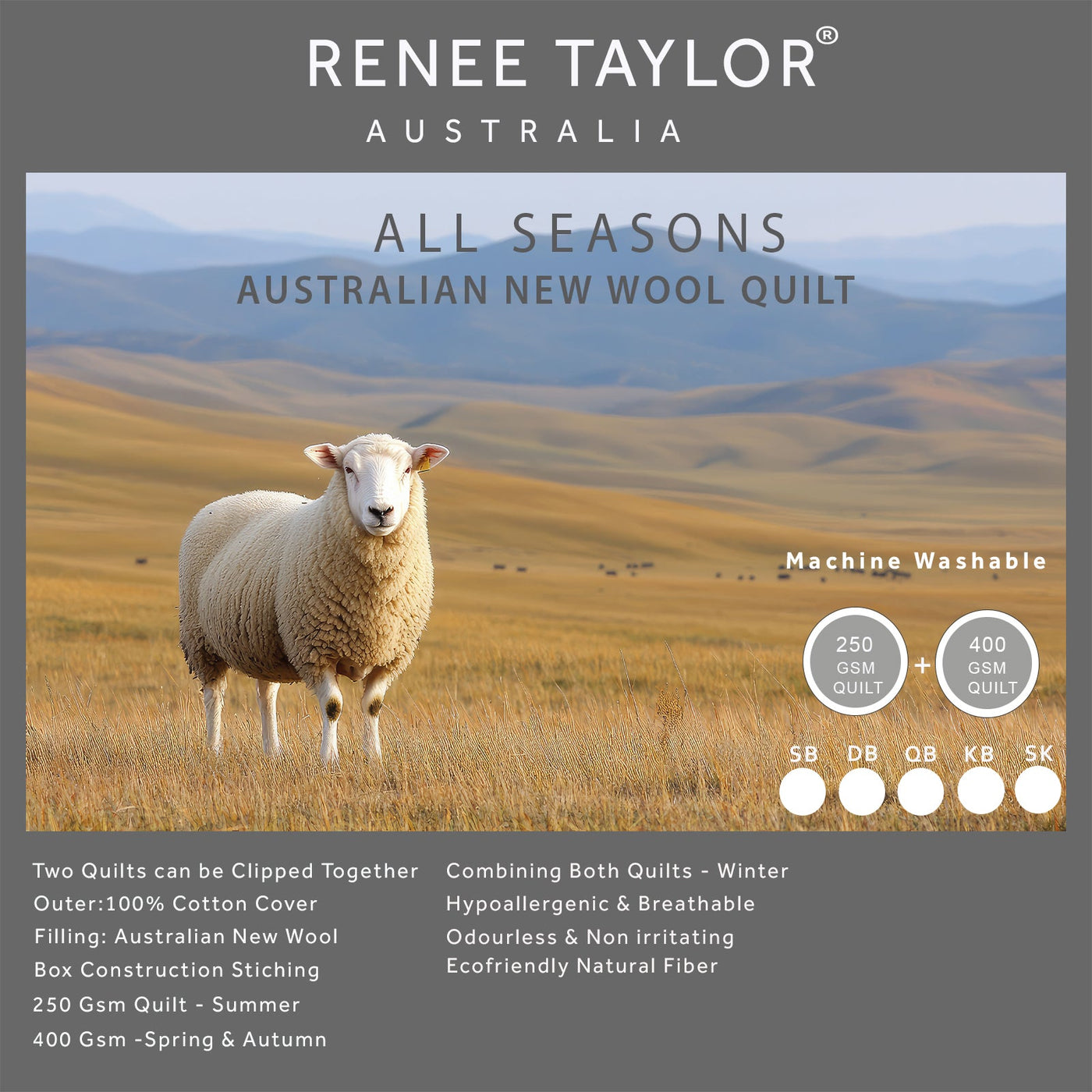 All Seasons 2 in 1 Australian Wool Quilt