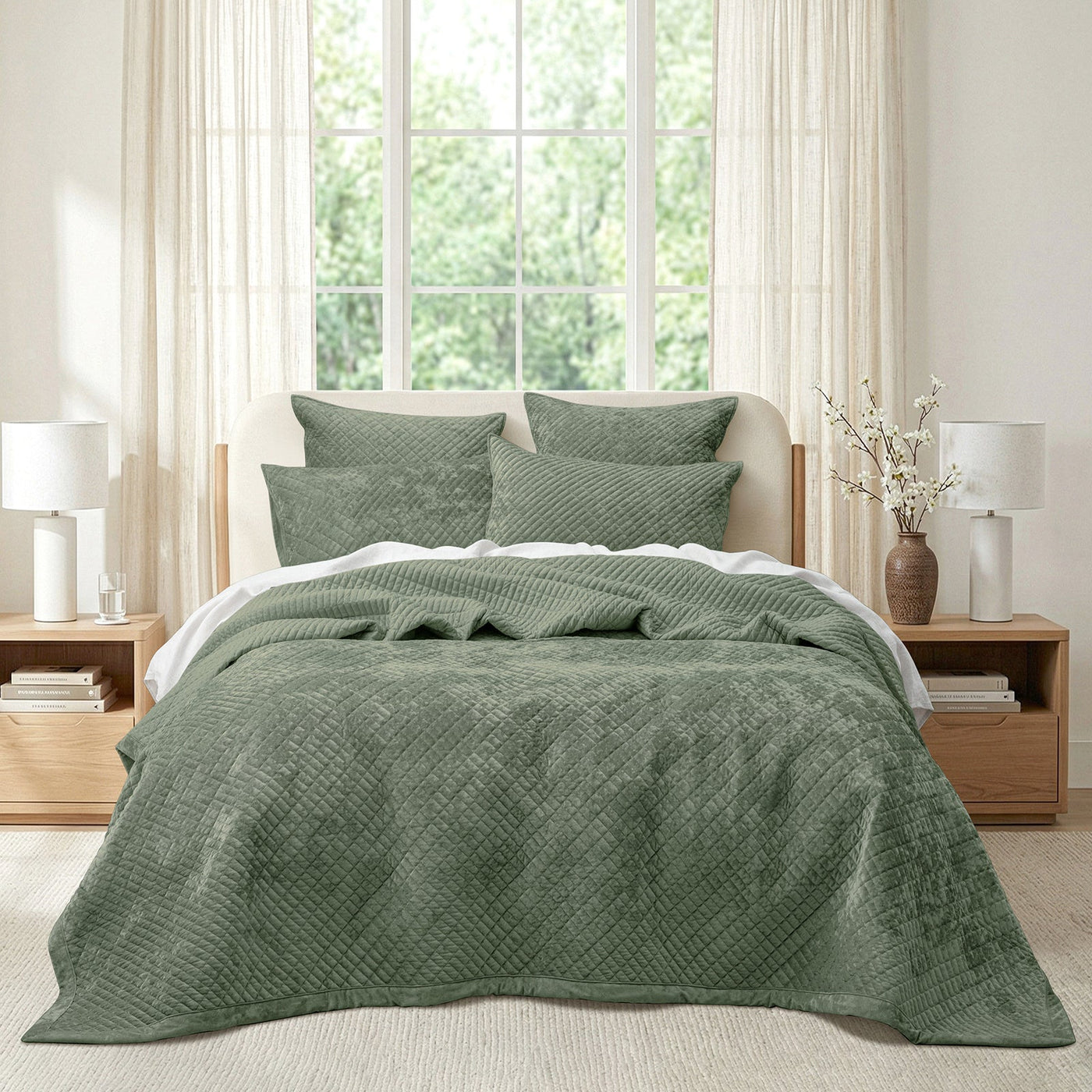 Archie Cross Stitch Velvet Coverlet Set Military
