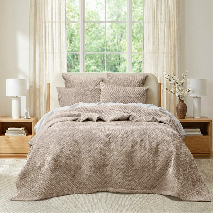 Archie Cross Stitch Velvet Coverlet Set Nude