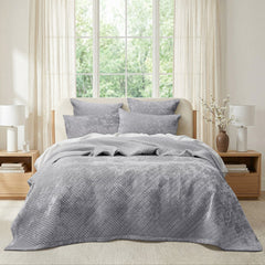 Archie Cross Stitch Velvet Coverlet Set Silver Line