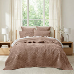 Archie Cross Stitch Velvet Coverlet Set Wood