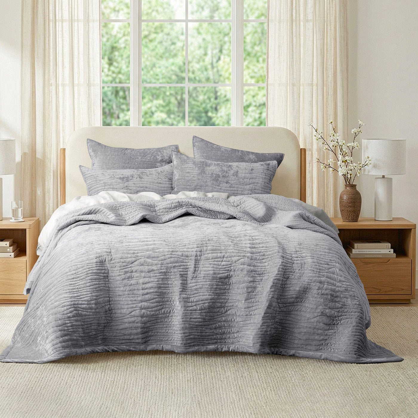 Blake Velvet Coverlet Set Silver Line