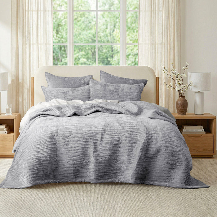 Blake Velvet Coverlet Set Silver Line