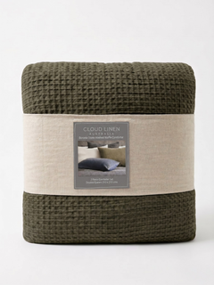 Boronia Stone Washed Cotton Waffle Comforter Set Moss