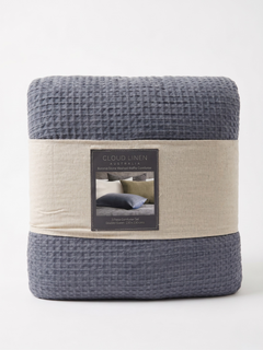 Boronia Stone Washed Cotton Waffle Comforter Set Denim
