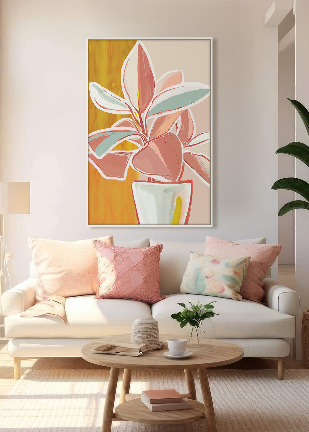 Bungalow B Framed Canvas 60 x 90 x 4cm Yellow & Pink Multi