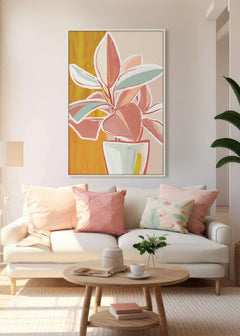 Bungalow B Framed Canvas 60 x 90 x 4cm Yellow & Pink Multi