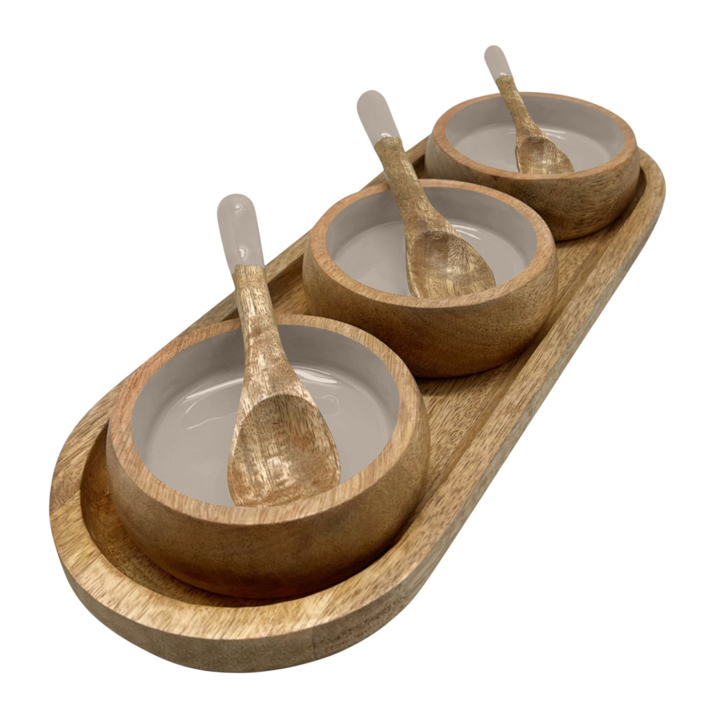 Corinne Serving Tray with Dip Bowls and Spoons 35.5x13x5cm Light Taupe