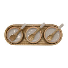 Corinne Serving Tray with Dip Bowls and Spoons 35.5x13x5cm Light Taupe