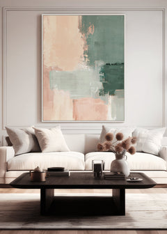Edison Glow Framed Canvas 70 x 90 x 4cm Green & Peach Multi