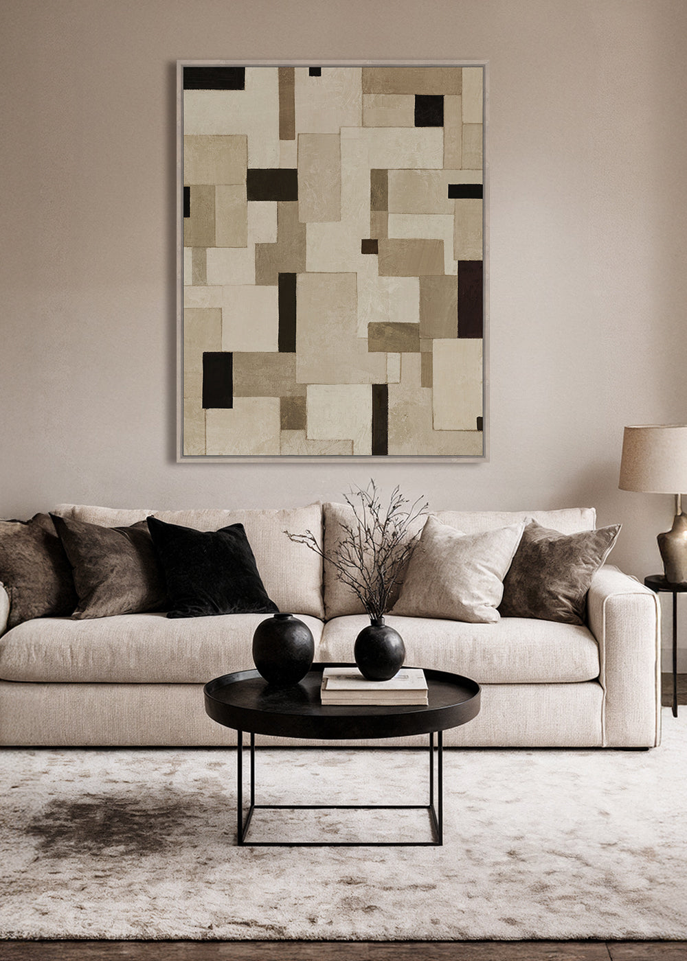 Facade Framed Canvas 70 x 90 x 4cm Beige & Black Multi