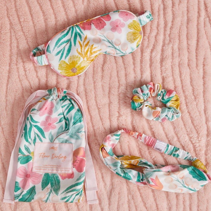 Fleur Darling Eyemask Scrunchie and Headband Pamper Pack Pink & Yellow Floral Multi