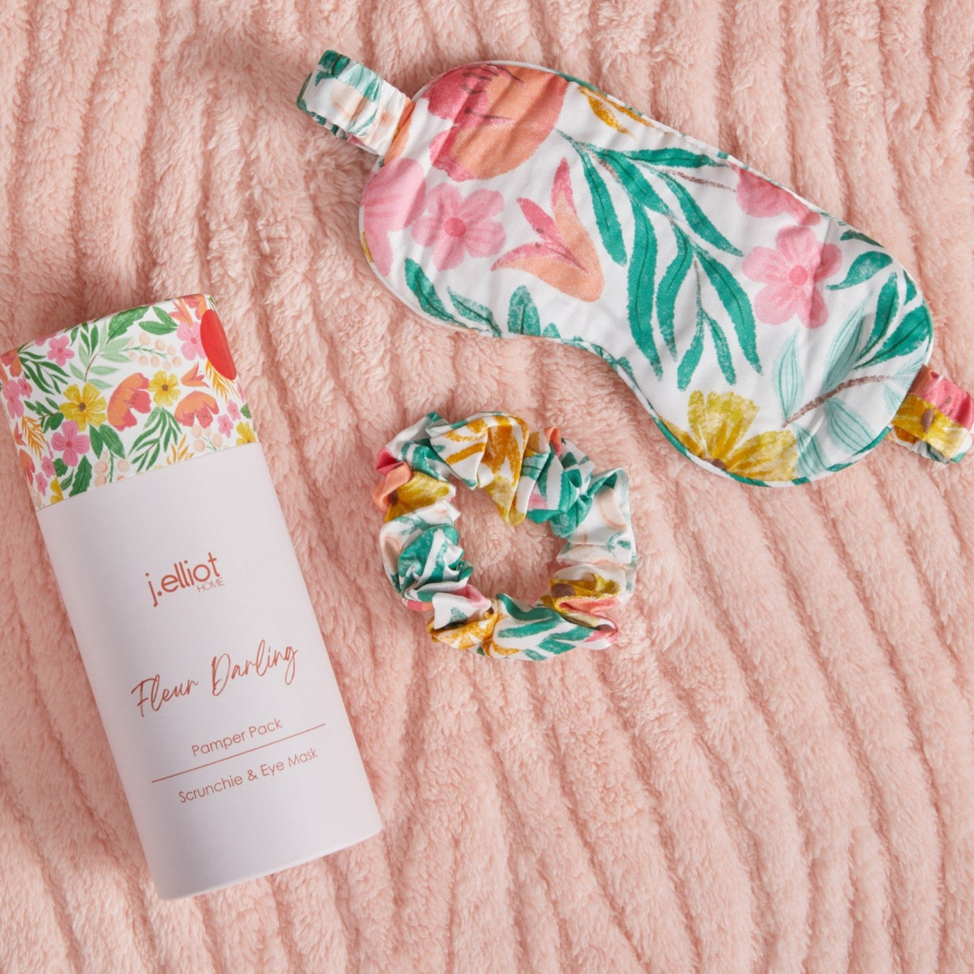 Fleur Darling Eyemask and Scrunchie Pamper Pack Pink & Yellow Floral Multi